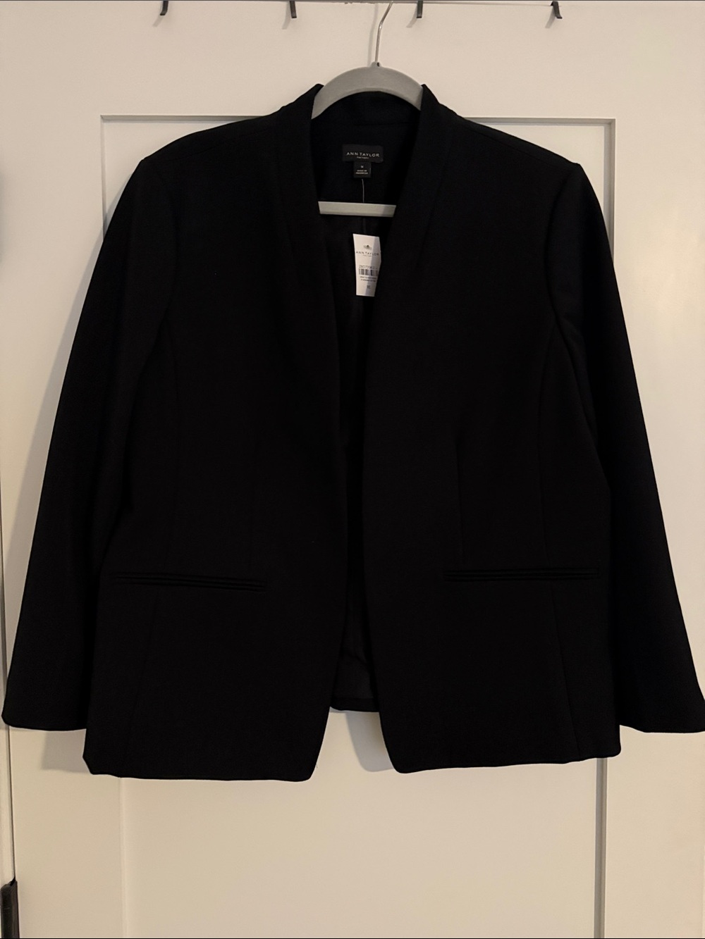 Ann Taylor Factory Black Collarless Open Blazer